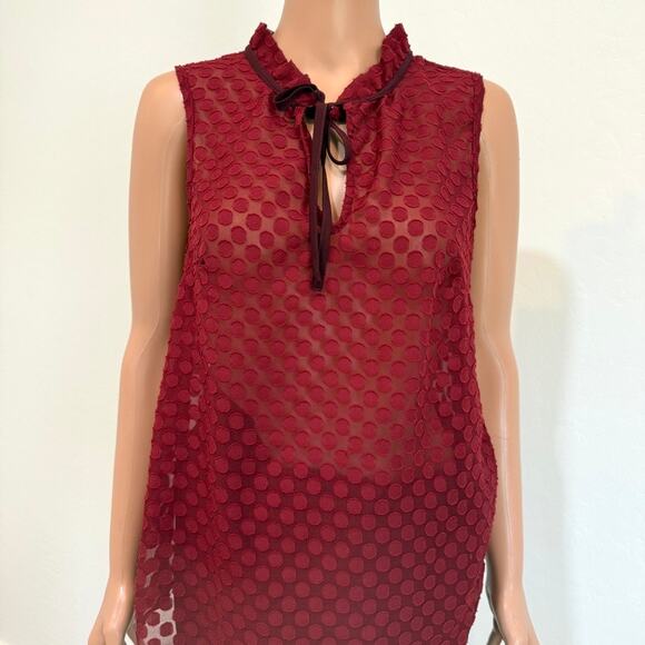 Modcloth medium polka dot sheer tie front sleeveless top blouse TS 2702 - Picture 9 of 10